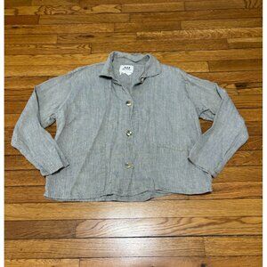 Flax Jeanne Engelhart Womens Button Down Shirt Small Blue Heathered 100% Linen
